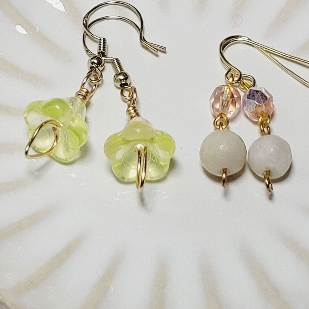 Yellow Amazonite Goldplate 925 Silver Hooks Hidden Meaning earrings Floral 661■